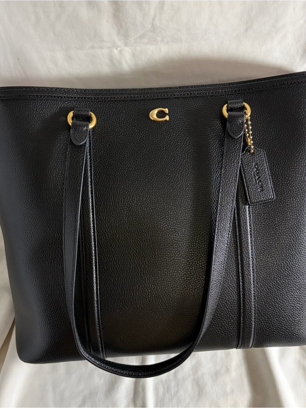 Coach Black Pebbled Leather Tote with Gold Accents